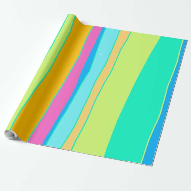 Papel De Presente Design de multicores listradas vibrantes (Desenrolado)