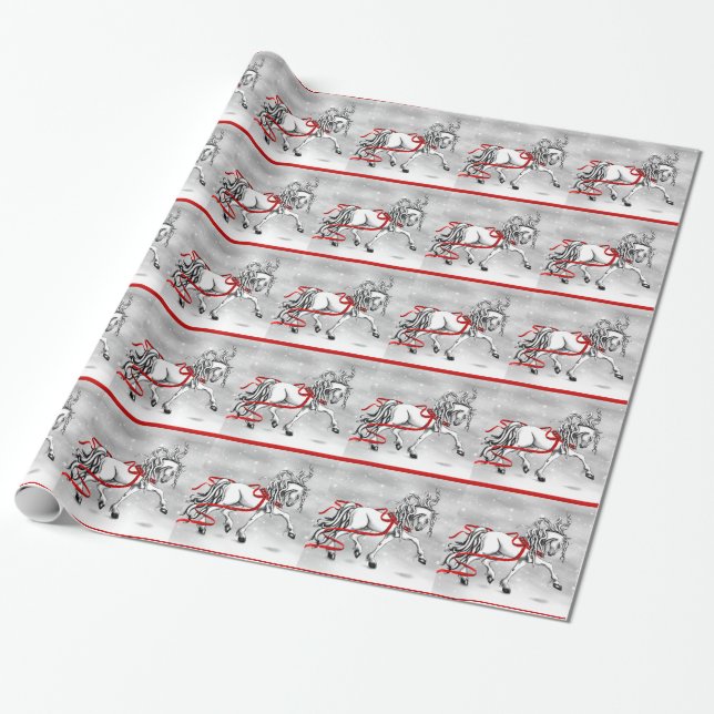 Papel De Presente Design de Natal White Stallion (Desenrolado)