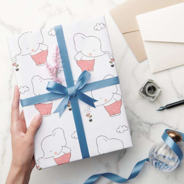 Papel De Presente Design de padrão contínuo de elefante doce  (Presentear)