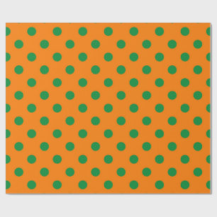 Papel De Presente Design de Padrão de Bolinhas de Verde em Laranja