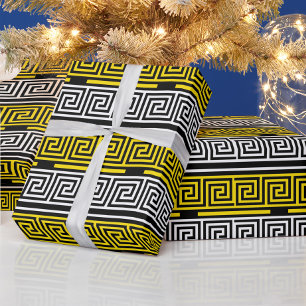 Papel De Presente Design de padrão de frete de chave grega branca am