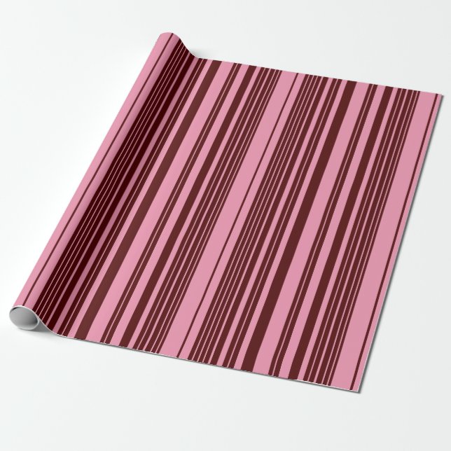 Papel De Presente Design de padrão de listras rosa e burgundy (Desenrolado)