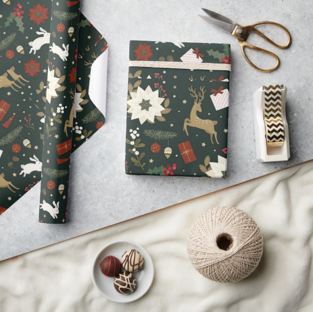 Papel De Presente Design de Padrão de Natal desenhado por Deers Verd (Artesanato)