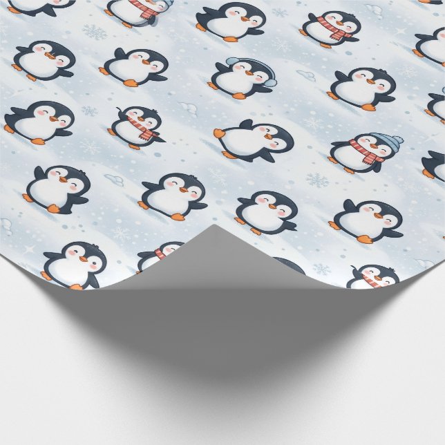 Papel De Presente Design de padrão de pinguim de inverno fofo (Ponta)