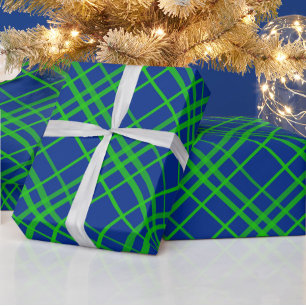 Papel De Presente Design de Padrão de Xadrez de Tartan Azul