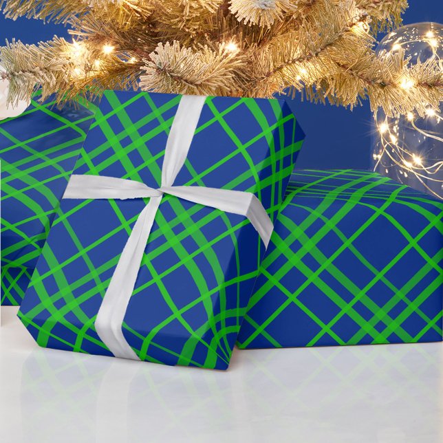 Papel De Presente Design de Padrão de Xadrez de Tartan Azul (Criador carregado)
