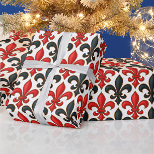 Papel De Presente Design de padrão do Red Black Barroco Fleur-de-lis