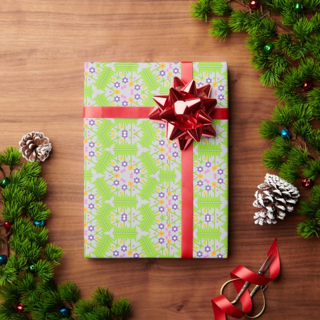 Papel De Presente design de padrão floral contínuo caleidoscópio (Presente de Natal)