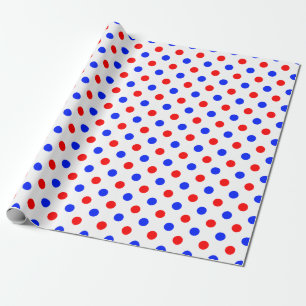 Papel De Presente Design de Pontos Brancos Vermelhos e Azuis