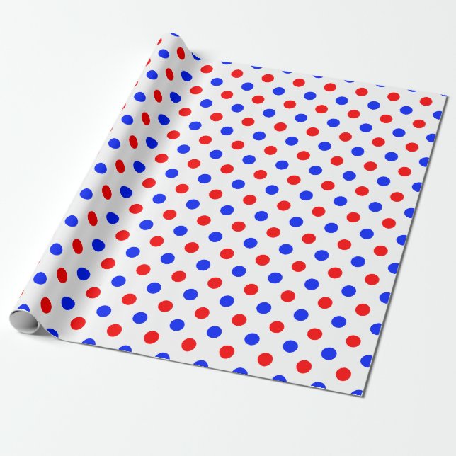 Papel De Presente Design de Pontos Brancos Vermelhos e Azuis (Desenrolado)