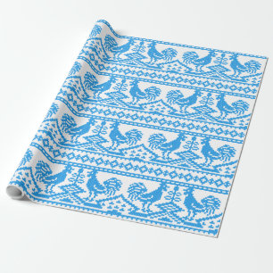 Papel De Presente Design de pontos cruzados do galo azul