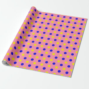 Papel De Presente Design de Pontos Polka Azul Rosa Amarelo