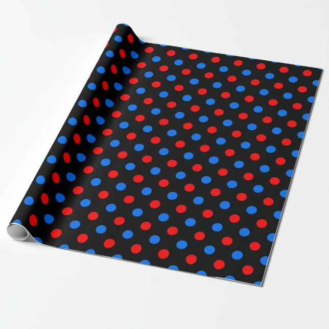Papel De Presente Design de Pontos Pretos Vermelhos e Azuis  (Desenrolado)