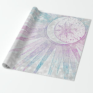 Papel De Presente Design de prata Elegante Iridescente Sun Moon Mand