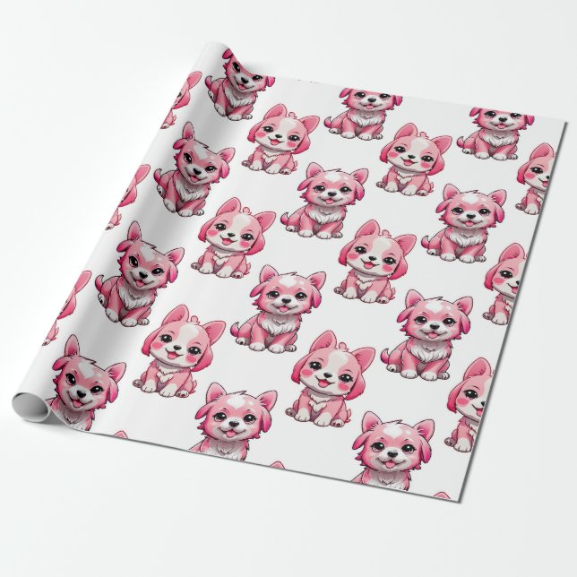 Papel De Presente Design de Puppy Dog Patterno - branco (Desenrolado)