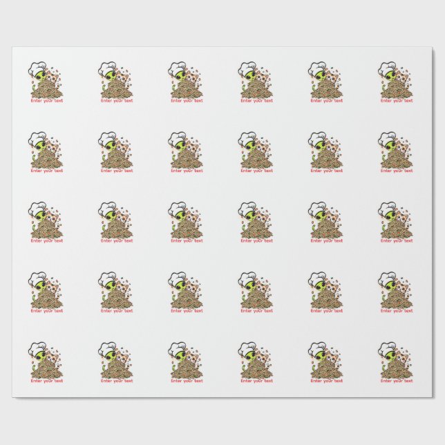 Papel De Presente Design de Ramen Kawaii de Gato Chef Alien Personal (Aberto)