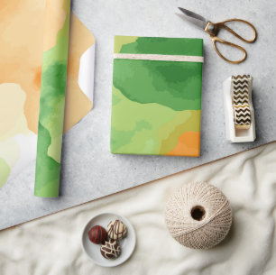Papel De Presente Design de respingo de aquarela verde e laranja vib