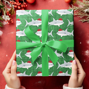 Papel De Presente Design de Santa Hat de Tubarão Verde Cheio
