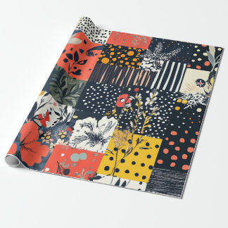 Papel De Presente Design de Sistema de Patches Botânico Negrito