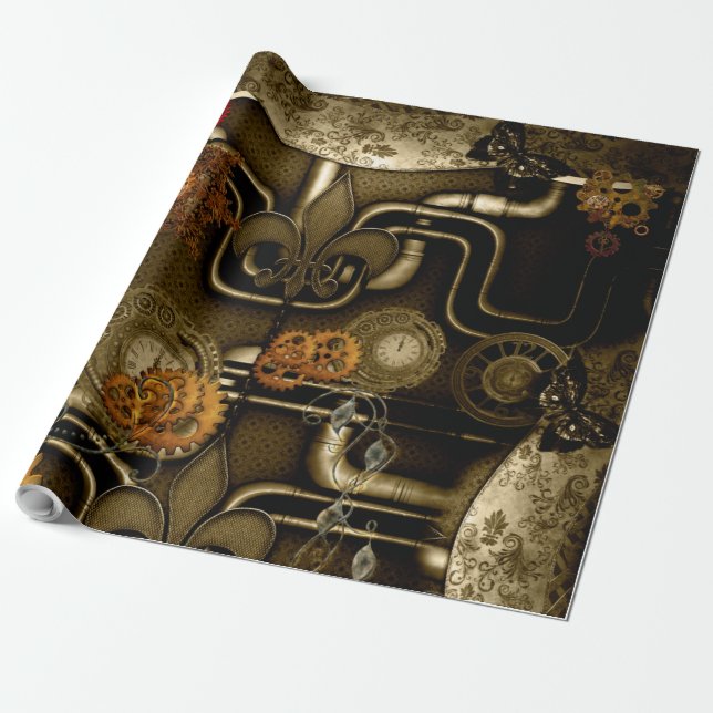 Papel De Presente Design de Steampunk com pulsos de disparo e (Desenrolado)