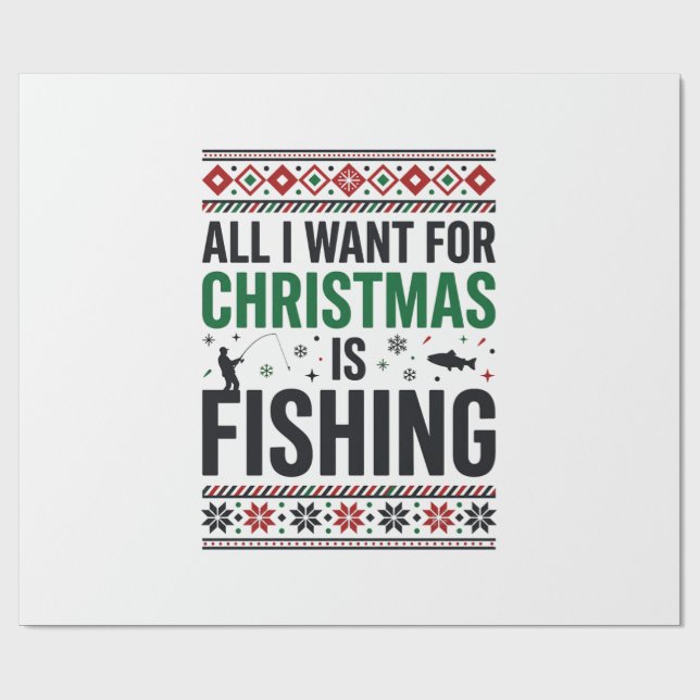 Papel De Presente Design de Suéter Feio de Pesca de Natal (Aberto)