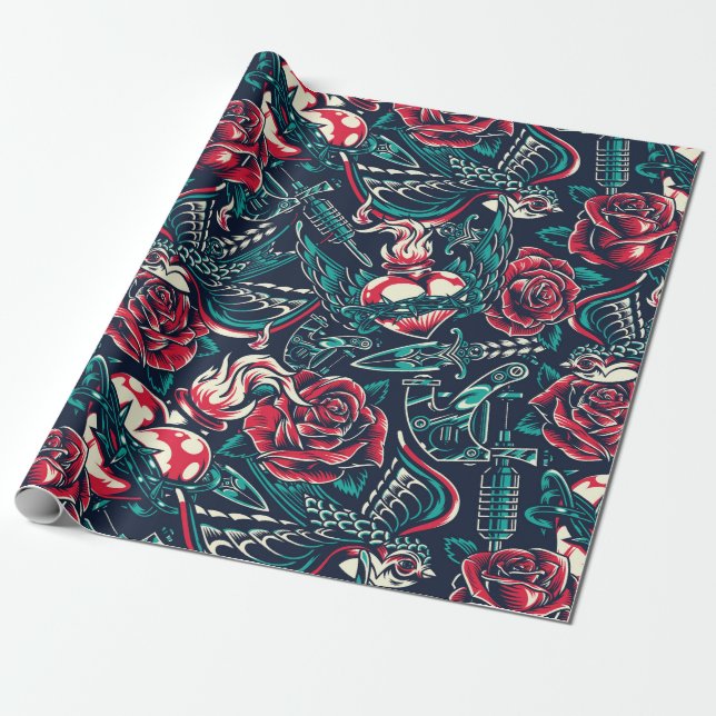 Papel De Presente Design de Tatuagem Retroativa (Desenrolado)