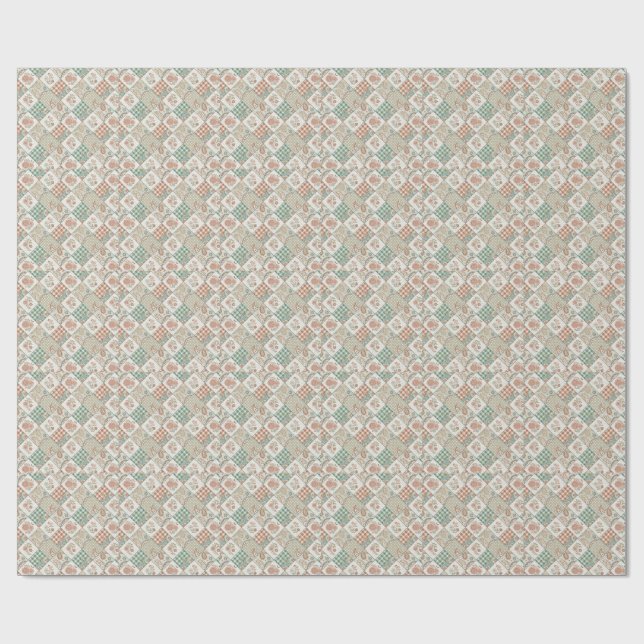 Papel De Presente Design de Têxtil Xadrez Gingham em Patchwork Vinta (Aberto)