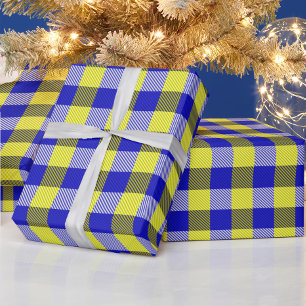 Papel De Presente Design de Verificação de Gingham Amarelo Azul