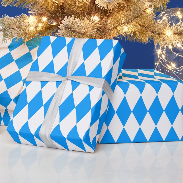 Papel De Presente Design de Verificadores de Ouros Branco Azul (Criador carregado)