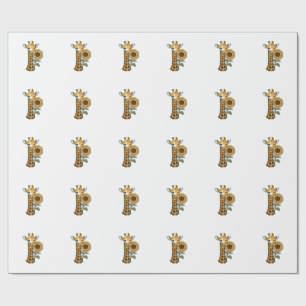 Papel De Presente Design de Vetor de Girassol de Girafa Vintage_1