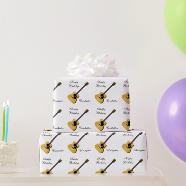 Papel De Presente Design de Violão de Aniversário (Presentes para festas)