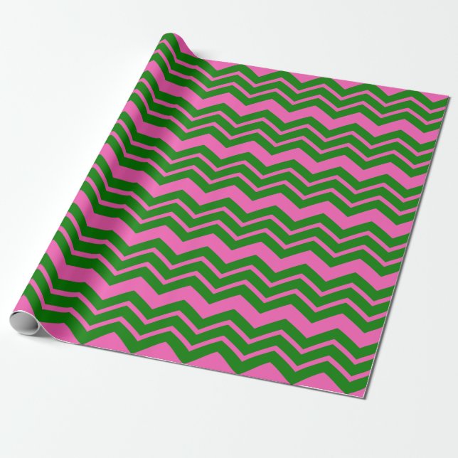 Papel De Presente Design de Ziguezague Chevron Verde Rosa  (Desenrolado)