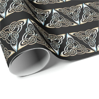 Papel De Presente Design do Nó Celta do Triângulo Preto Prateado