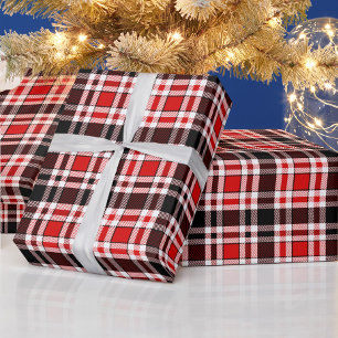 Papel De Presente Design do Padrão do Flannel Branco Vermelho Preto