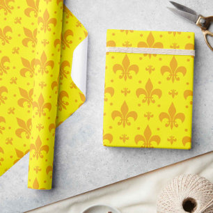 Papel De Presente Design do padrão Fleur-de-lis amarelo