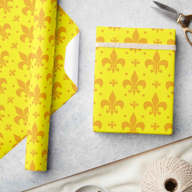 Papel De Presente Design do padrão Fleur-de-lis amarelo (Criador carregado)