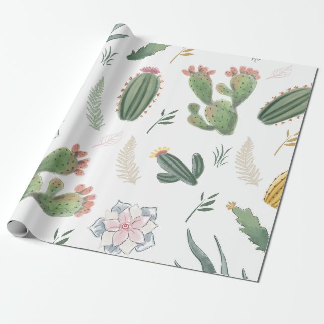 Papel De Presente Design dos cactos (Desenrolado)
