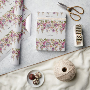 Papel De Presente Design Elegante de "Obrigado" com Flores Pendurada