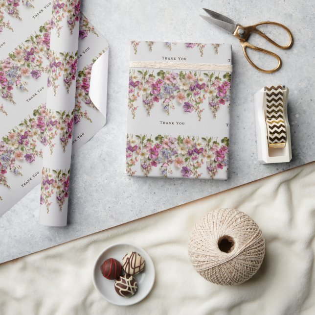 Papel De Presente Design Elegante de "Obrigado" com Flores Pendurada (Artesanato)