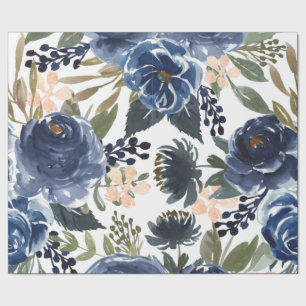 Papel De Presente Design floral azul marinho de cor aquosa colorida