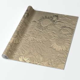 Papel De Presente Design Floral de Girassol Dourado