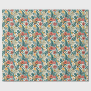 Papel De Presente Design Floral de Verão de Abacaxi Tropical & Hibis