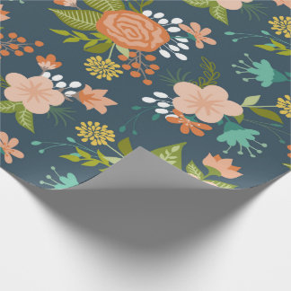 Papel De Presente Design Floral do Jardim Azul e Pêssego