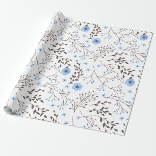 Papel De Presente Design floral em azul e marrom