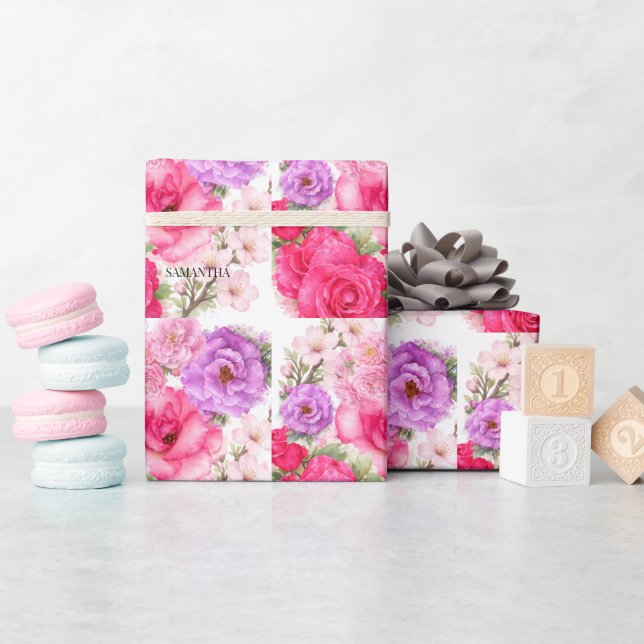 Papel De Presente Design Floral Personalizado (Chá de bebê)