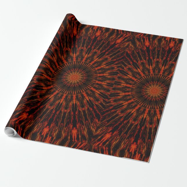 Papel De Presente Design Kaleidoscópico Vermelho Laranja Negro (Desenrolado)