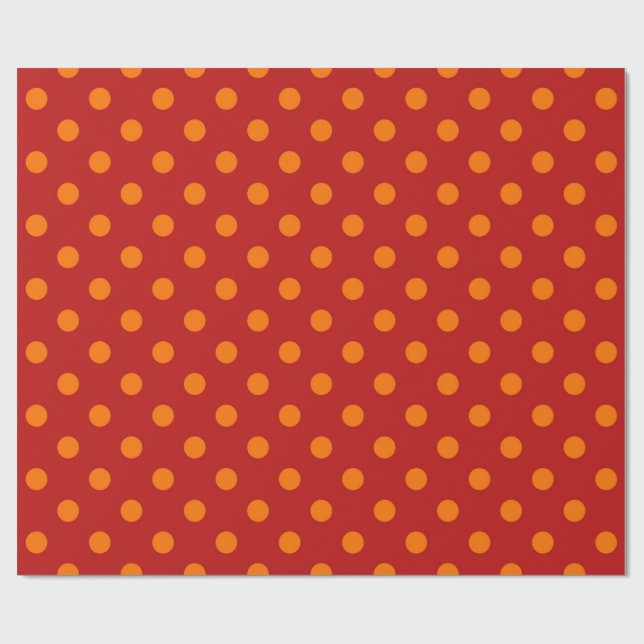 Papel De Presente Design Laranja Bolinhas de Fundo Vermelho (Aberto)