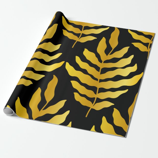 Papel De Presente Design moderno com folhas. Folhas tropicais de our (Desenrolado)