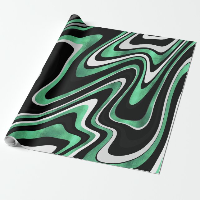Papel De Presente Design Moderno das Linhas Verdes Verdes Pretas (Desenrolado)