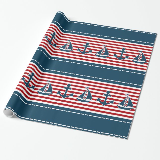 Papel De Presente Design náutico (Desenrolado)